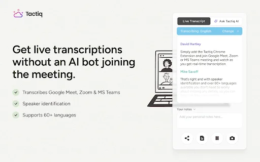 Tactiq: AI Meeting Note Taker para sa Google Meet, Zoom, MS Teams - Screenshot 1