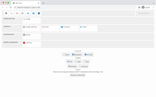 I-download ang BNTP: Bookmarks in New Tab Page – Mabilis at Simple - Screenshot 1