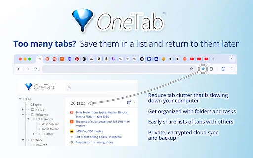 I-download ang OneTab: Bawasan ang RAM Usage at Ayusin ang Tabs - Screenshot 1