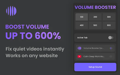 Volume Booster 600% – Palakasin ang Audio sa Chrome nang Libre - Screenshot 1